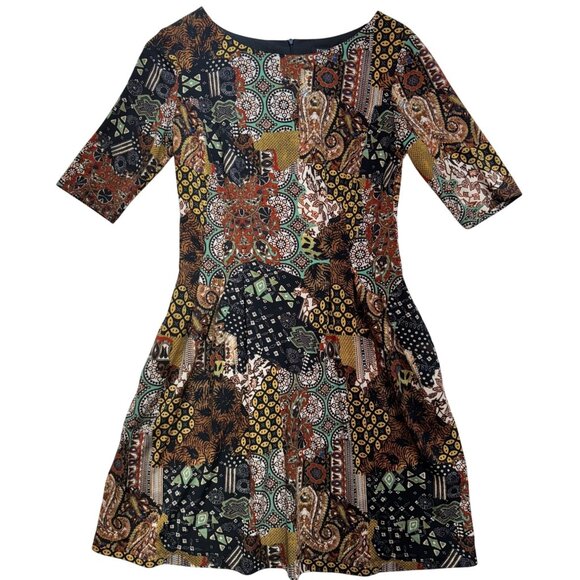 Roz & Ali Women's Mini Dress Half Sleeve Size 6 Multi Geo Lightweight Back Zip - Picture 1 of 13